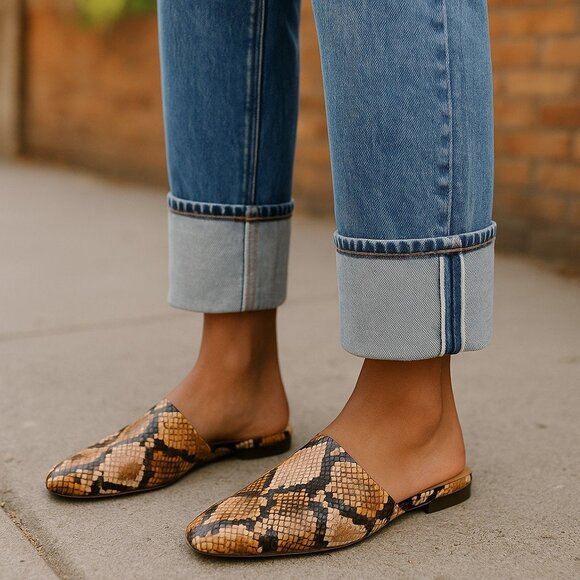 MADEWELL The Cory Mule Leather Mules 7 Flats Blush Nude Snake Snakeskin Slides - Picture 1 of 13